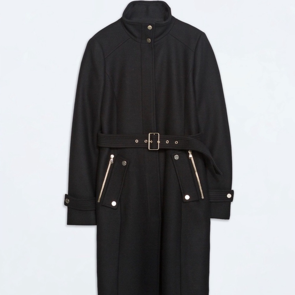 Zara Black Wool Dress Coat XS